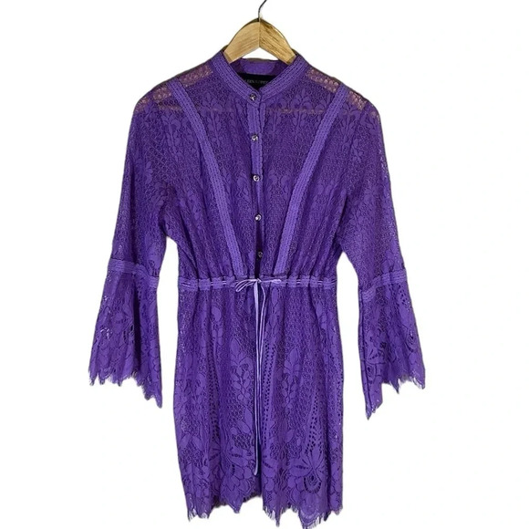 Colleen Lopez Purple Lace Long Sleeve Kimono Size Petite Medium Beach Summer - Picture 1 of 8